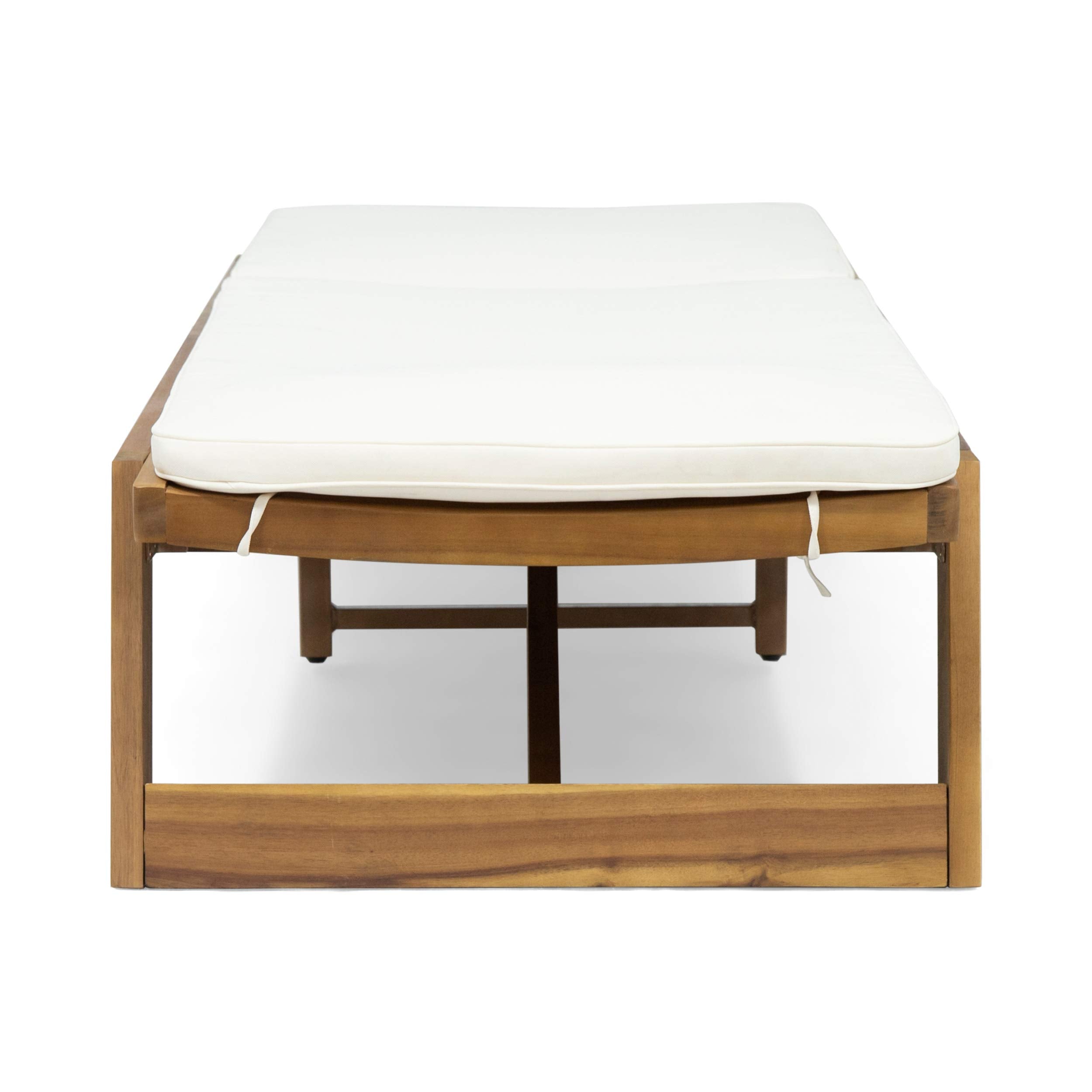 Eugene Outdoor Acacia Wood 3 Piece Chaise Lounge Set, Teak Finish, Yellow, Cream
