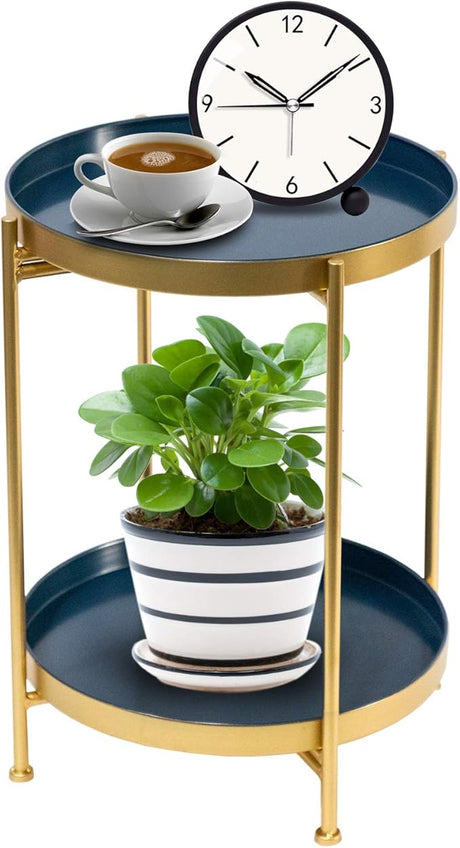 Table, Round Foldable End Table, Telephone Table with Removable Trays, Hallway