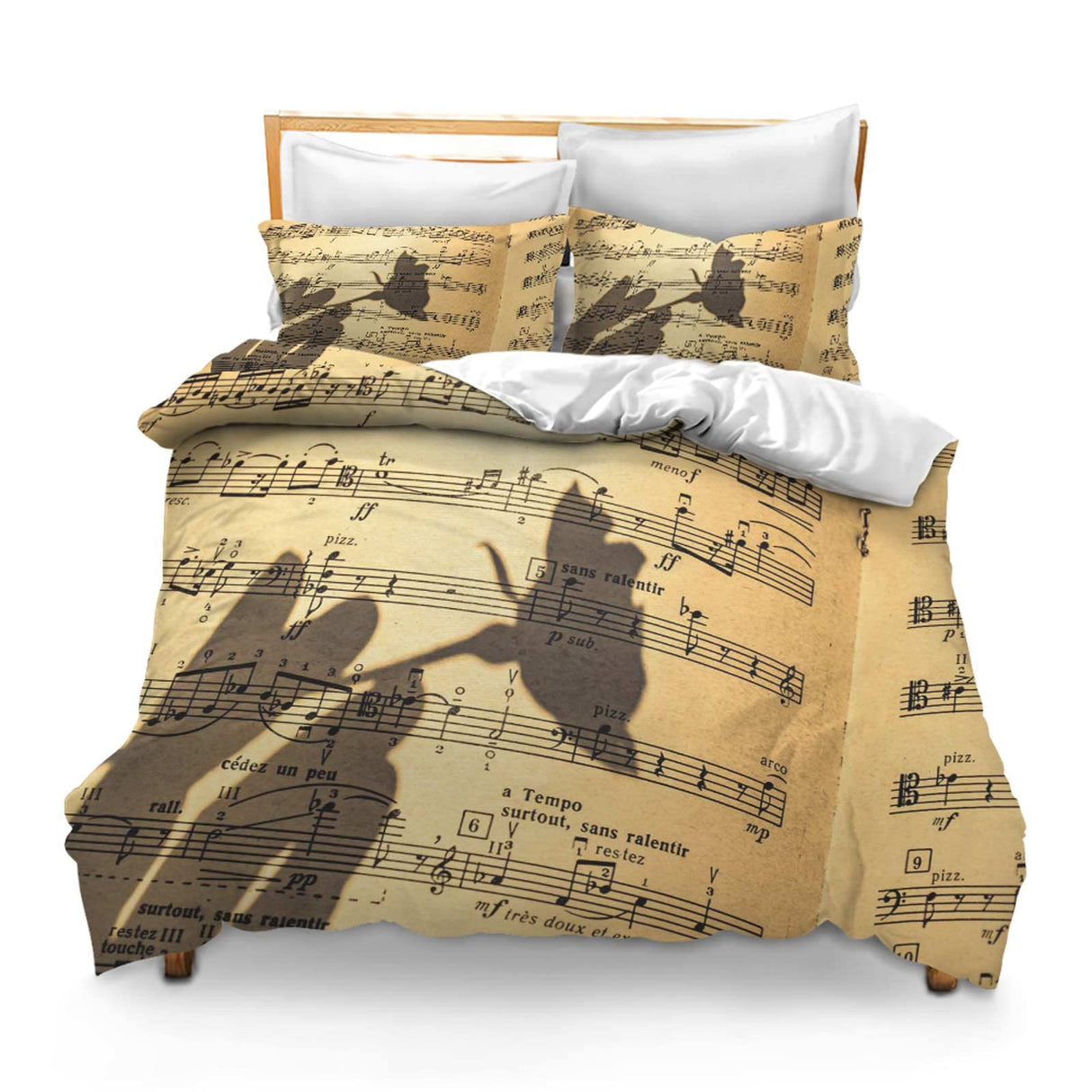 Printed Comforter Cover Set Twin Sheet Music in a Shade Flute Piano Pattern Bedspread Room