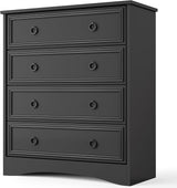 Tall Black Dresser for Bedroom, 4 Drawer Wood Dresser for Closet, Modern Chest of Drawers