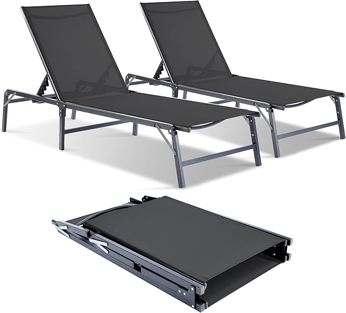 Outdoor Chaise Lounge Chair - Foldable Assemble-Free Outdoor Lounge