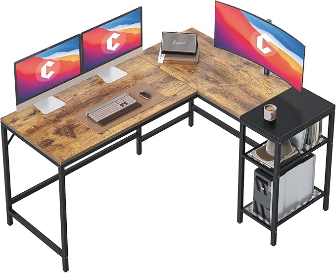 L Shaped Desk, 59.1 Inch Reversible Corner Desk with Storage Shelves, Home Office