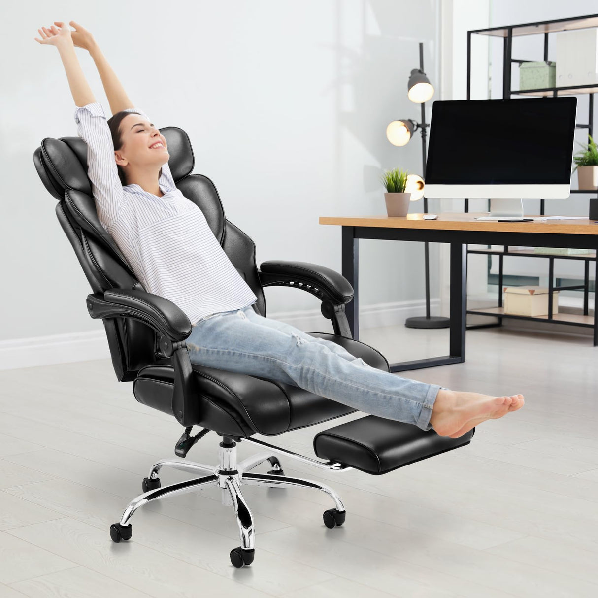 Office Chair with Footrest-Ergonomic High Back Design Executive Computer Desk Chair