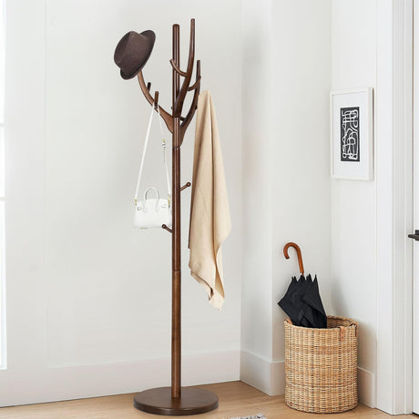 Unique Design Coat Rack Stand, Wooden Coat Rack Freestanding with 16.5" Round Base