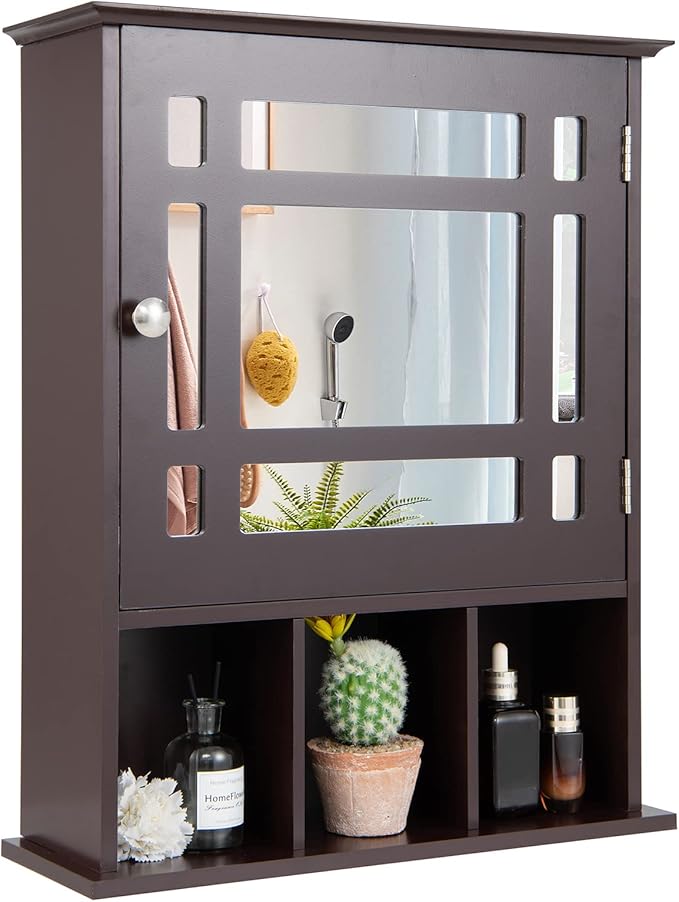 Wall-Mounted Bathroom Cabinet, 2-in-1 Storage Organizer with Mirror Door