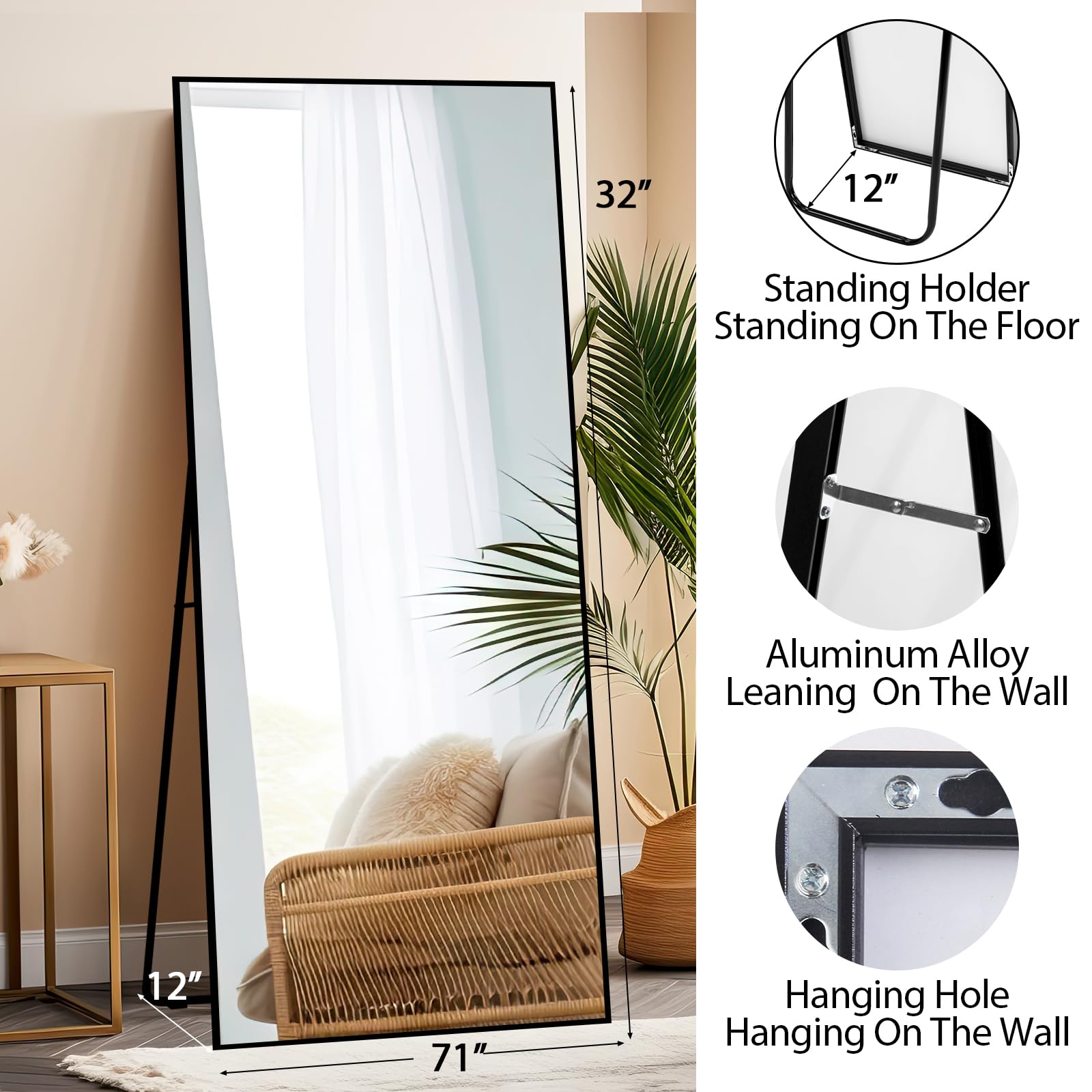 Round Mirror, Black Round Mirror 24 inch, Round Wall Mirror Metal Frame,