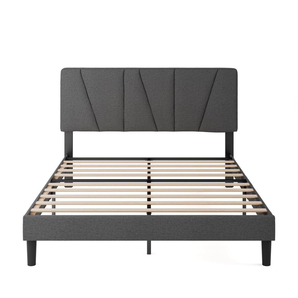 ZBed Frame with Asymmetric Headboard, Durable Wooden Slats, Sturdy Framework, Noise Free Sleep, No Box Spring Needed, Easy Assembly, Eco Friendly Packaging, Dark Grey