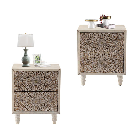 End Table with 2 Drawers Sets of 2, 2 Tier Bedside Table Sets, Wood Grain Nightstand