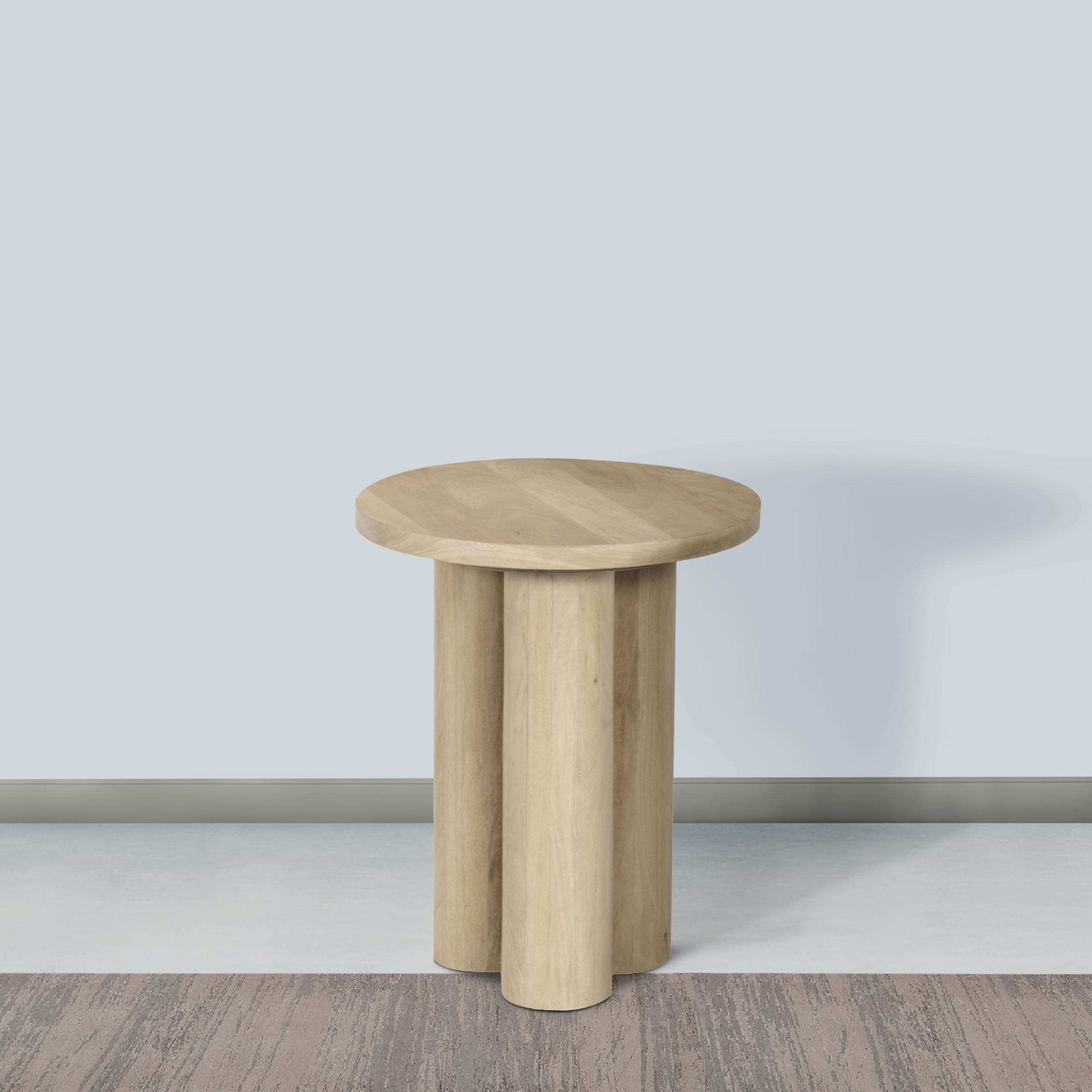 Hazel Side Table with 3 Pillar Legs, Handcrafted Natural Brown Mango Wood