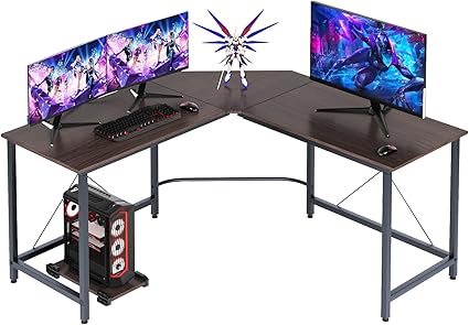 L-Shaped Desk with Side Storage Bag, 59 inch Computer Desk with Monitor