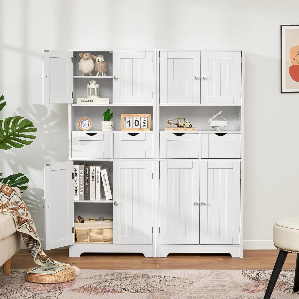 Tall Storage Cabinet, Bathroom Cabinet with Doors & Adjustable Shelves, Linen Cabinet with 2 Drawers