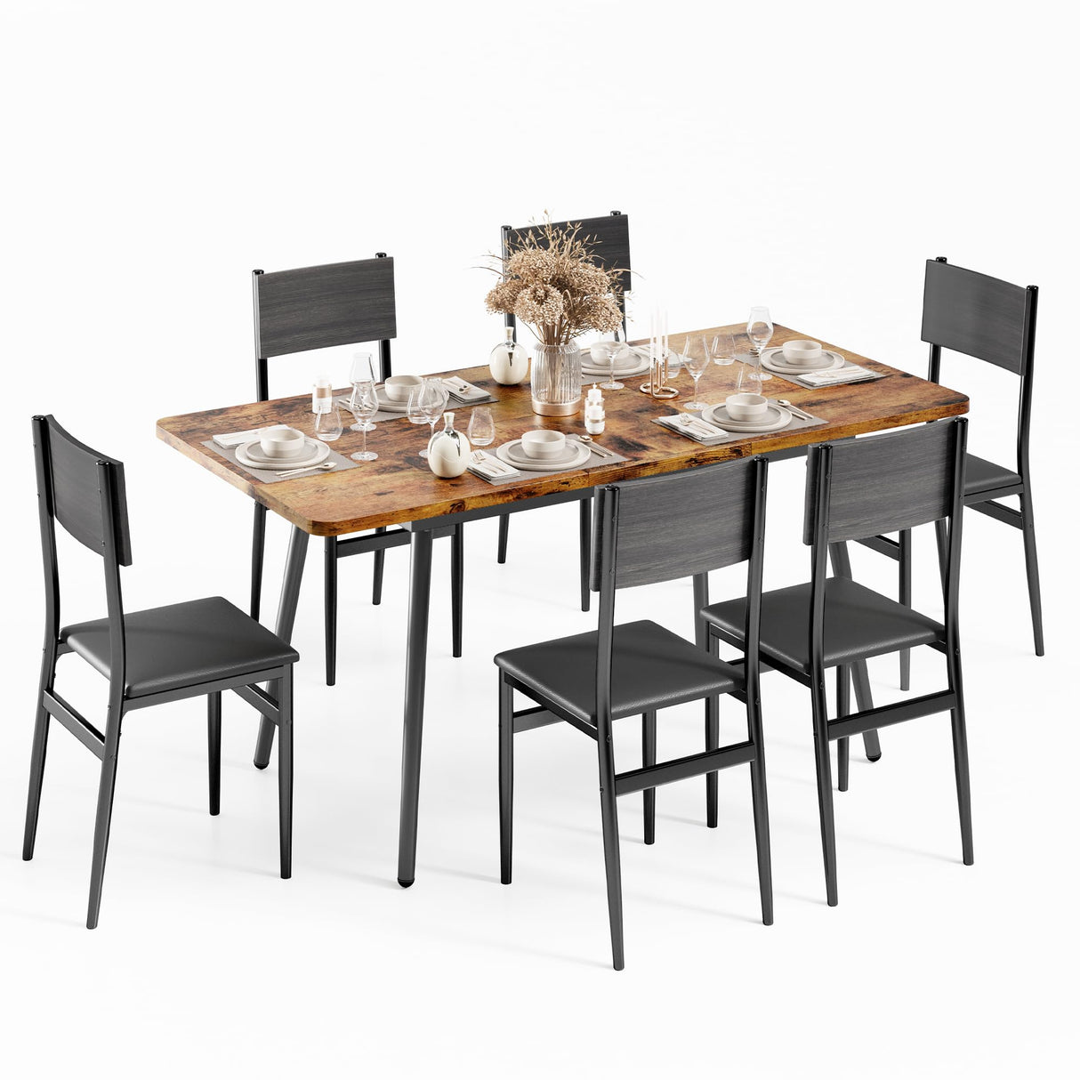 7-Piece Extendable Kitchen Table Set with 6 Upholstered Chairs