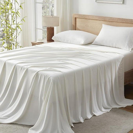 Queen Sheets Set, 100% Viscose Derived from Bamboo, Cooling Summer Bed Sheets Queen Size,