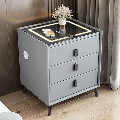 Nightstand with 3 Drawers, Side Tables Bedroom, Nightstand with Charging Station, Smart