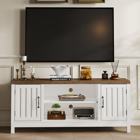 Farmhouse TV Stand, Wood Fluted Door Entertainment Center