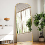 Full Length Mirror, 56"x21" Mirror Full Length with Stand, Gold Wall Full Body Mirror, Rounded Top Floor Mirror with Aluminum Alloy Frame for Bedroom Living Room