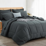 King Bed Comforter Set with Sheets - 7 Pieces Dark Grey King Bedding Set