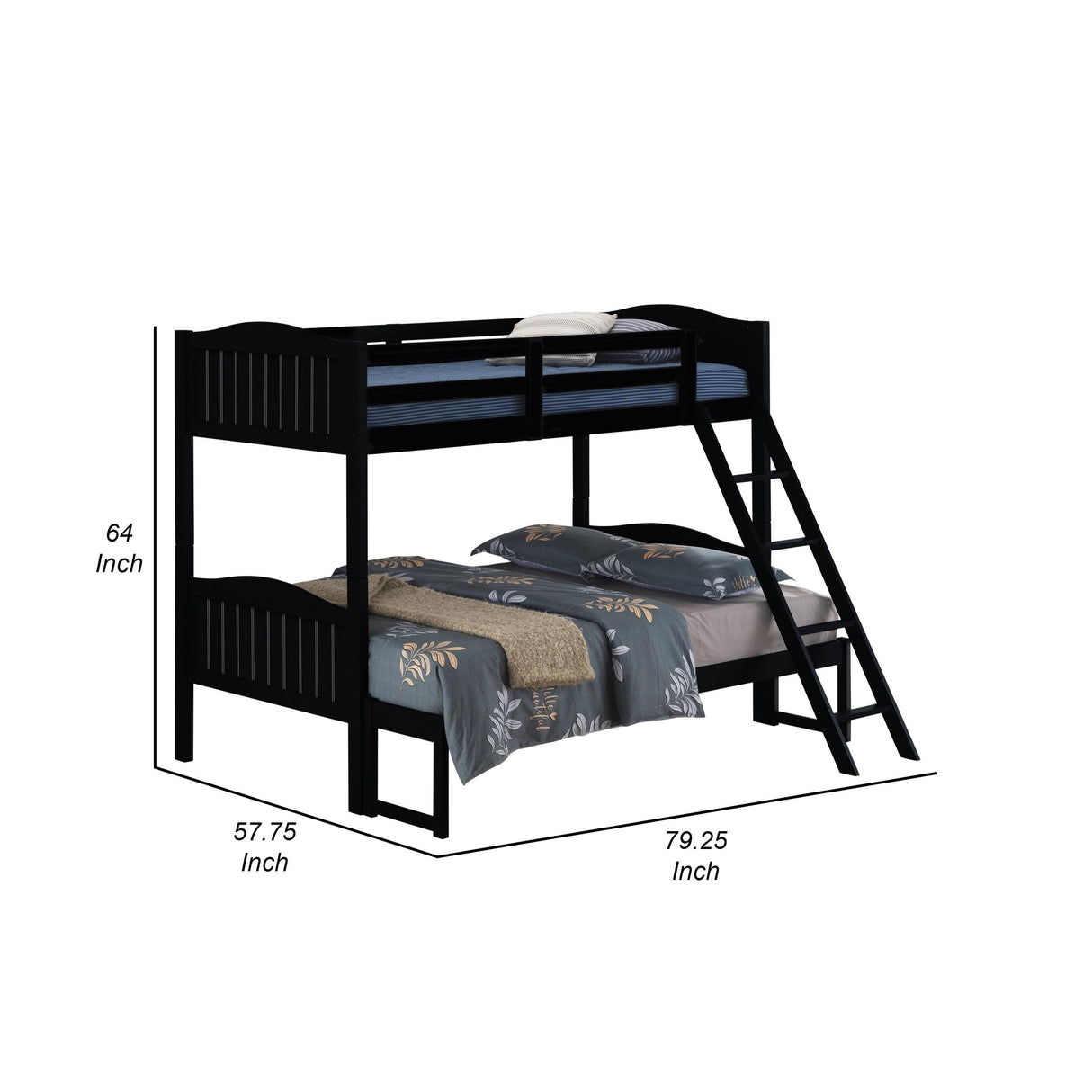 Over Full Bunk Bed, Attached Ladder, Guard Rails, Black Wood