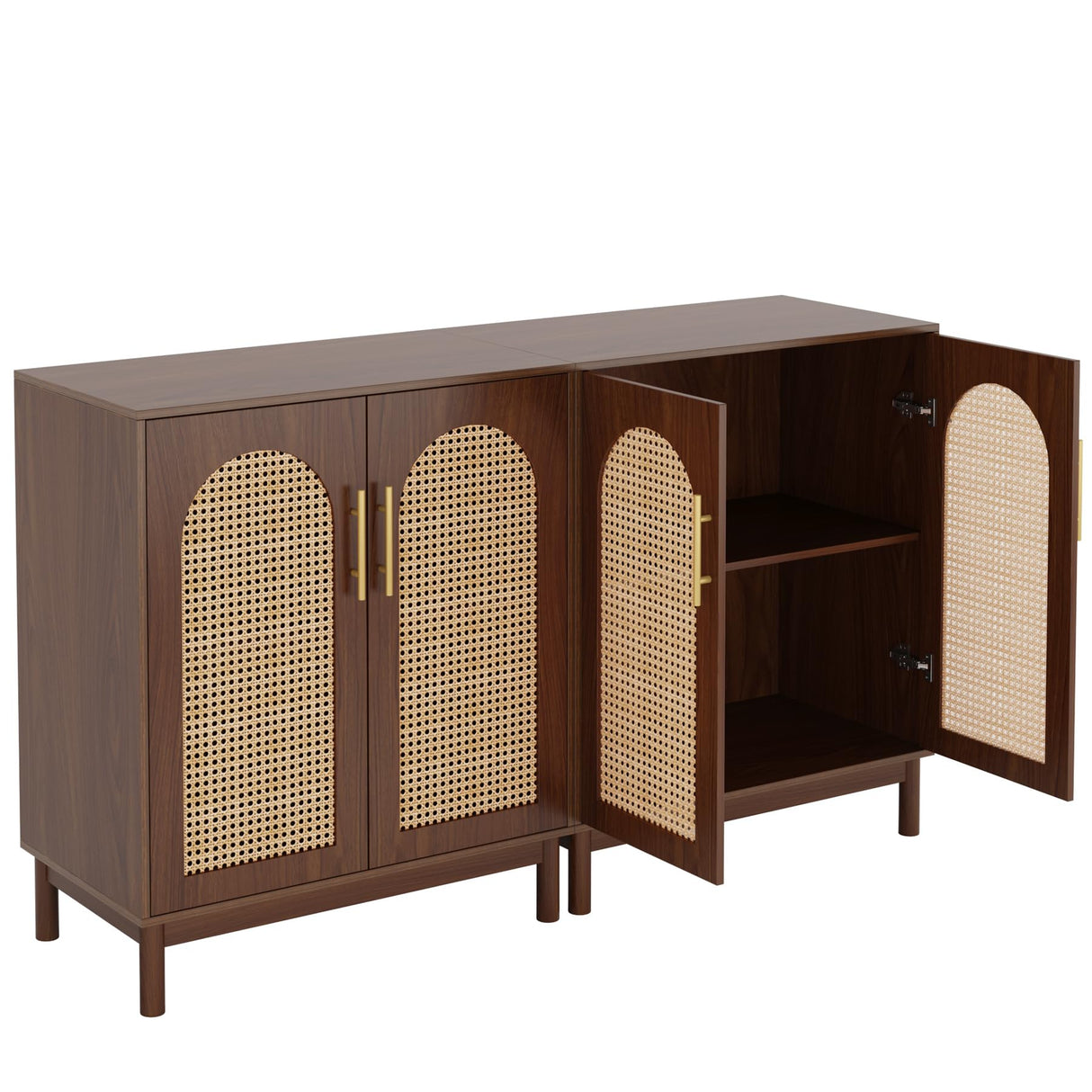 2 Rattan Sideboard Buffet Cabinet with Storage, 59 Inch Accent Cabinet with Doors, Storage Cabinet for Dining Room,