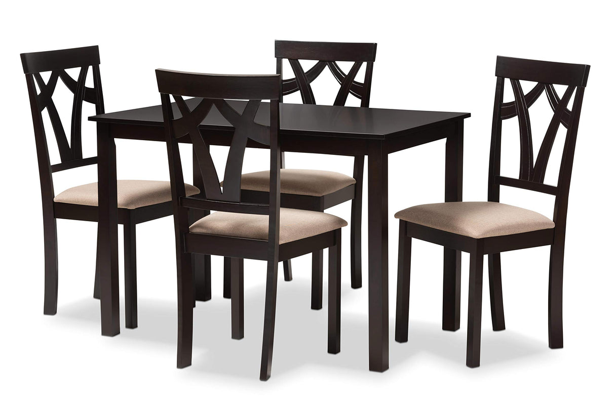 Sylvia Dining Set and Dining Set Espresso Brown Finished and Sand Fabric Upholstered