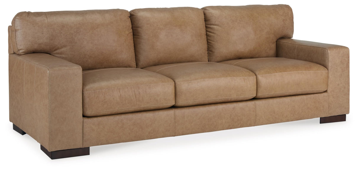 Lombardia Contemporary Leather Match Sofa, Light Brown