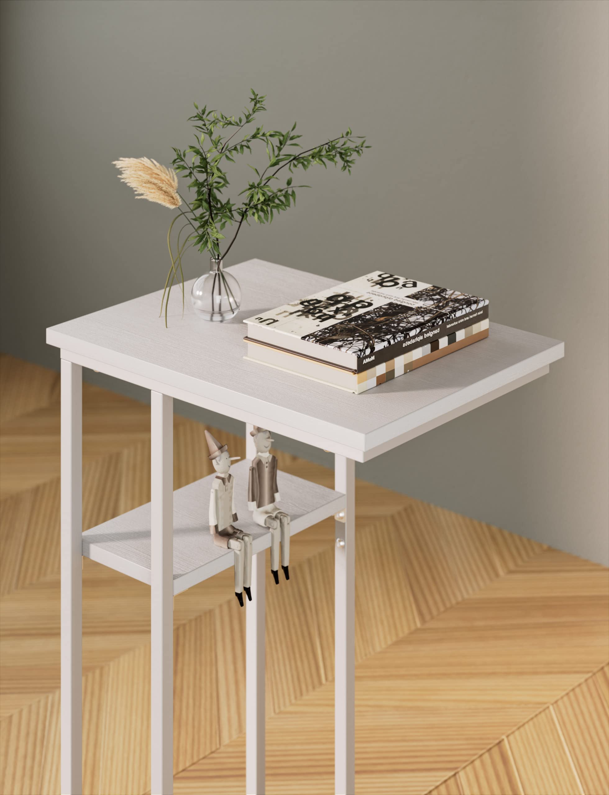 C Shaped End Table, Side Table with Metal Frame, TV Tray Table for Couch