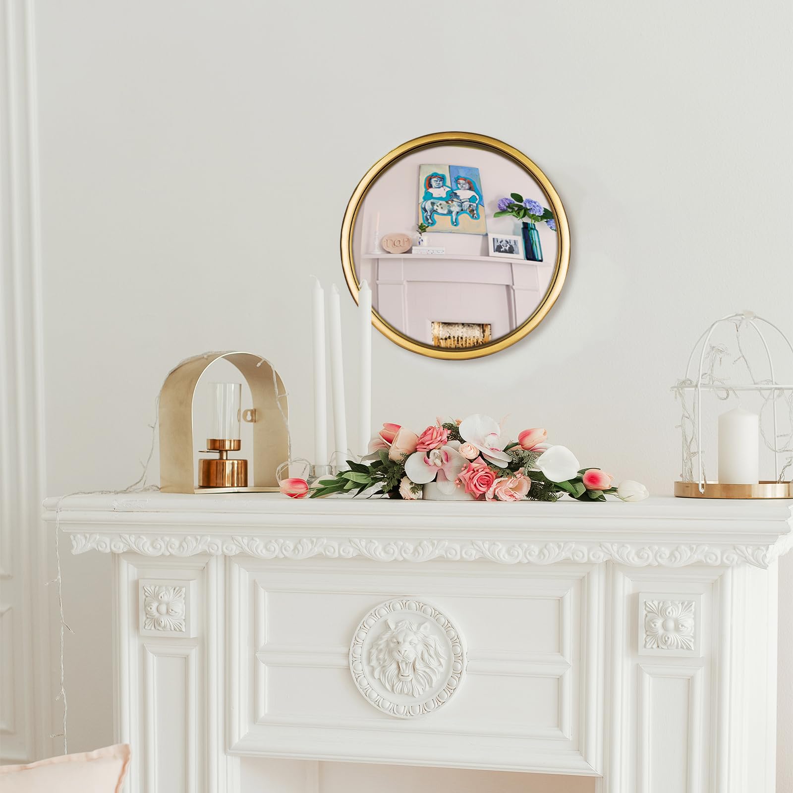 12" Gold Round Convex Mirror - Decorative Wall Mirror