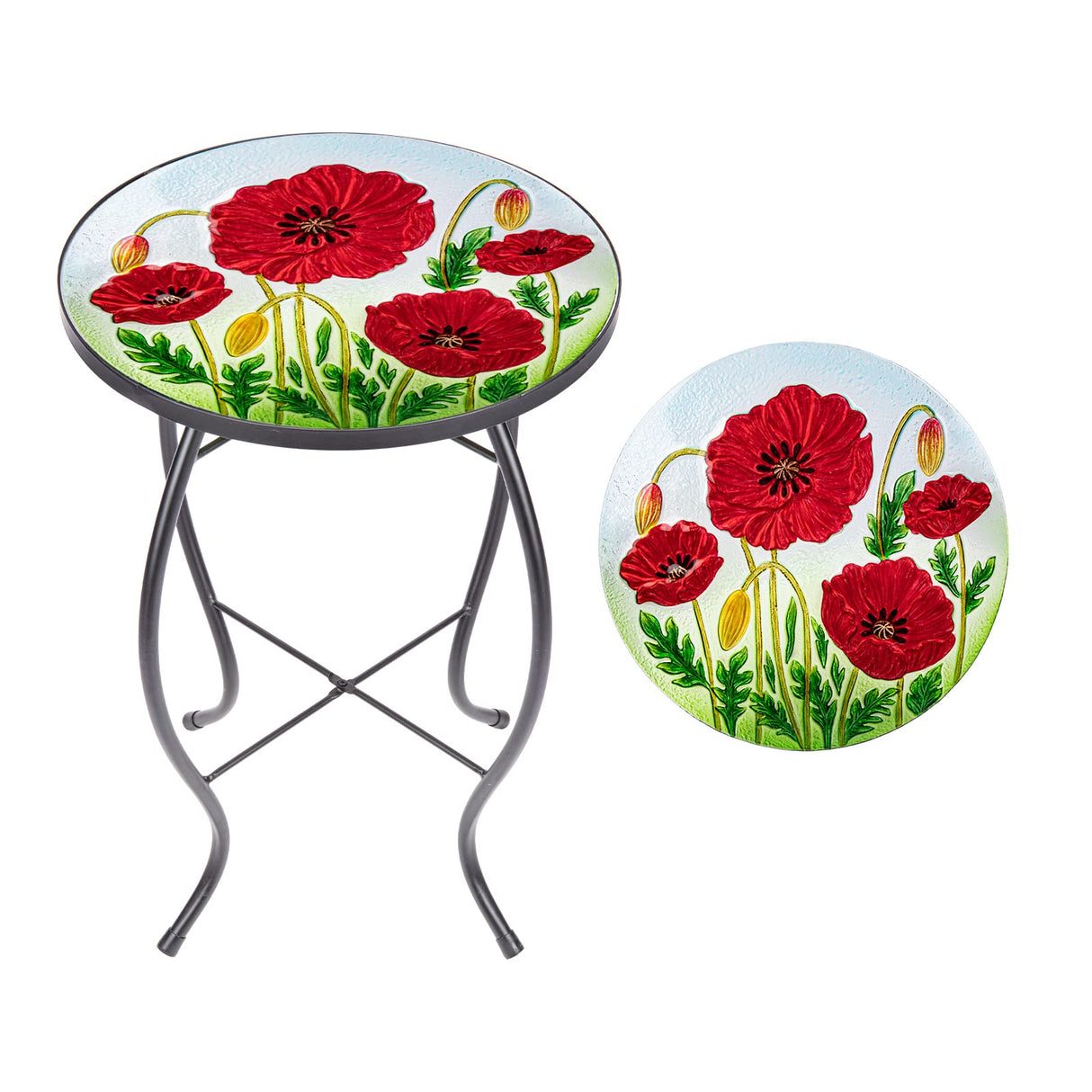 Outdoor Side Table - Small Mosaic Patio Table, 14” Round Accent End Coffee Table Glass