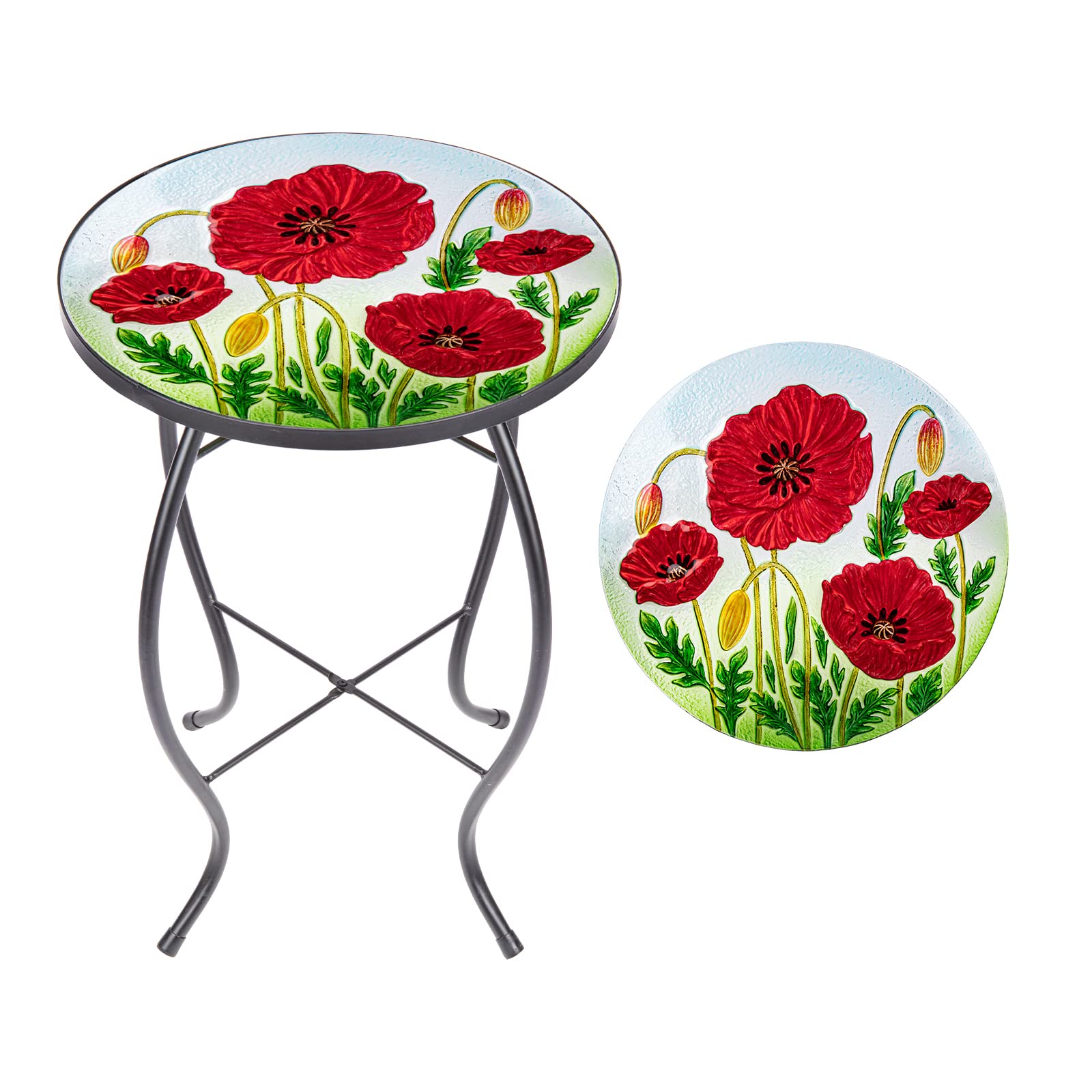 Outdoor Side Table - Small Mosaic Patio Table, 14” Round Accent End Coffee Table