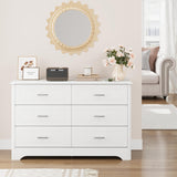 6 Drawer Dresser, Modern White Wide Chest of Drawers with Metal Handels