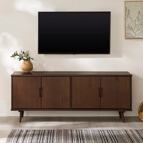 Genia Mid-Century Modern Solid Wood Stand for TVs up to 65 Inches, Walnut