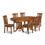 PLPO7-SBR-C 7 Piece Dining Room Furniture Set Consist of an Oval Wooden Table with Butterfly Leaf