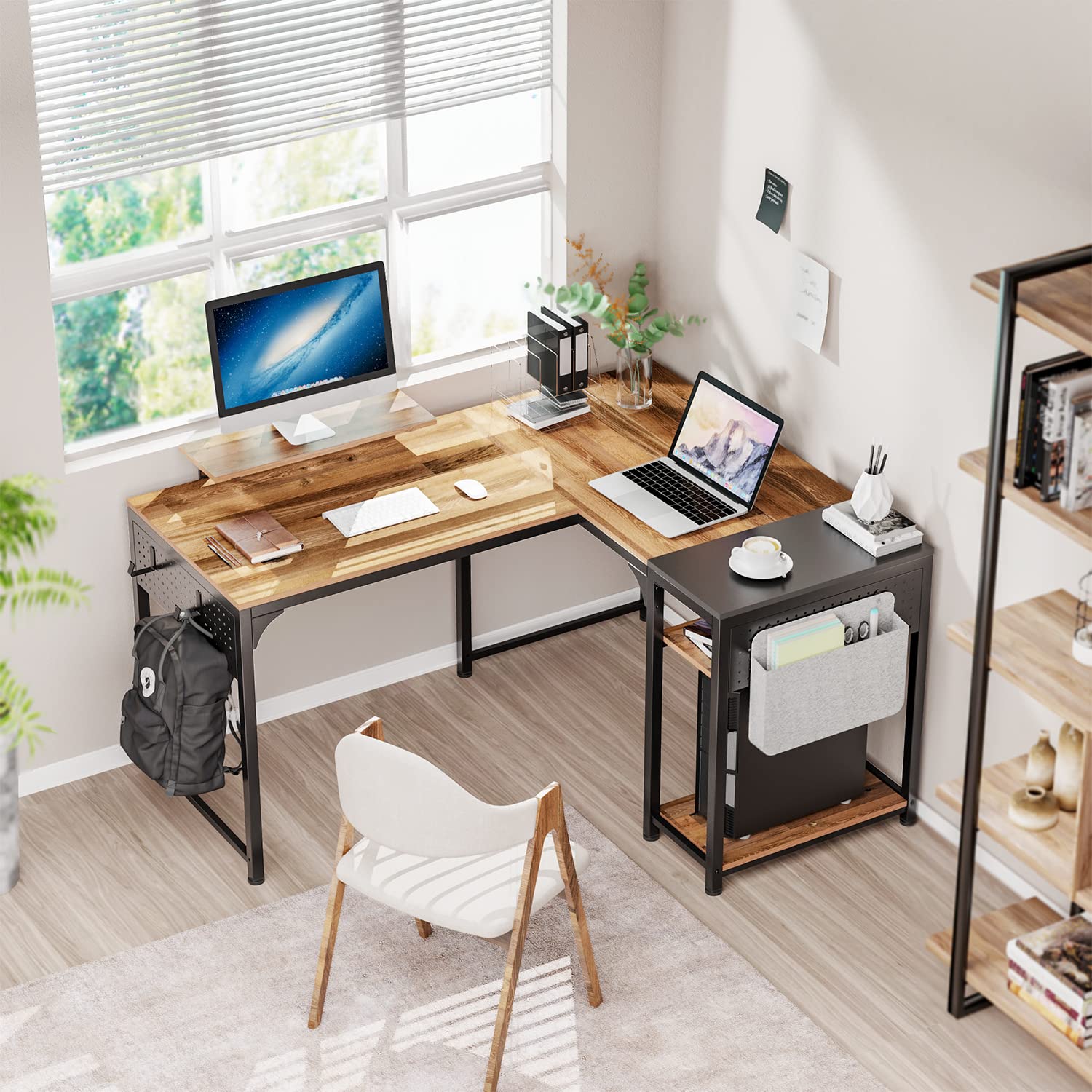 Reversible L Shaped Desk with Monitor Stand,58x47 inch Corner Desk,Study Writing Computer Table
