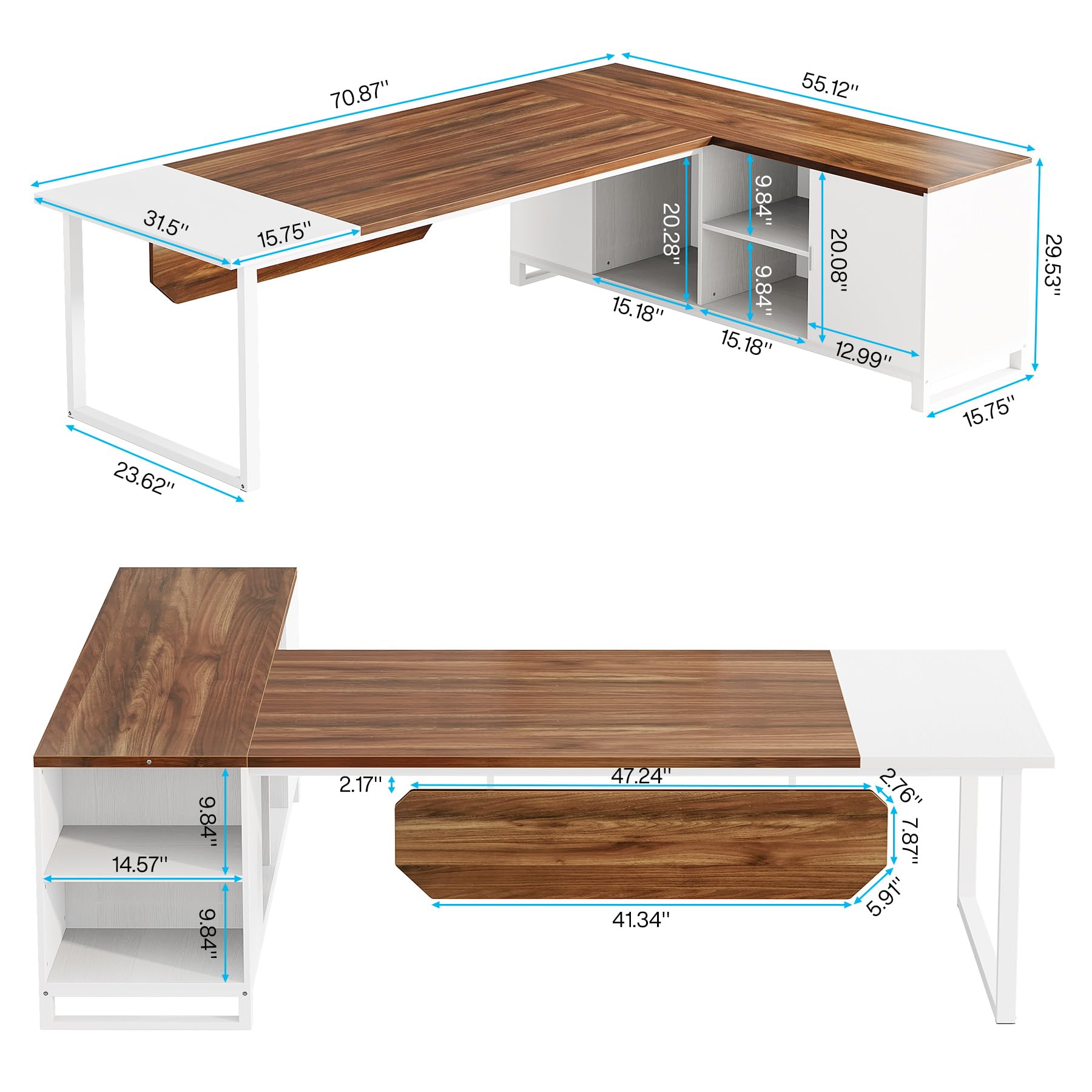 70.8" L-Shaped Executive Desk with 55" File Cabinet,