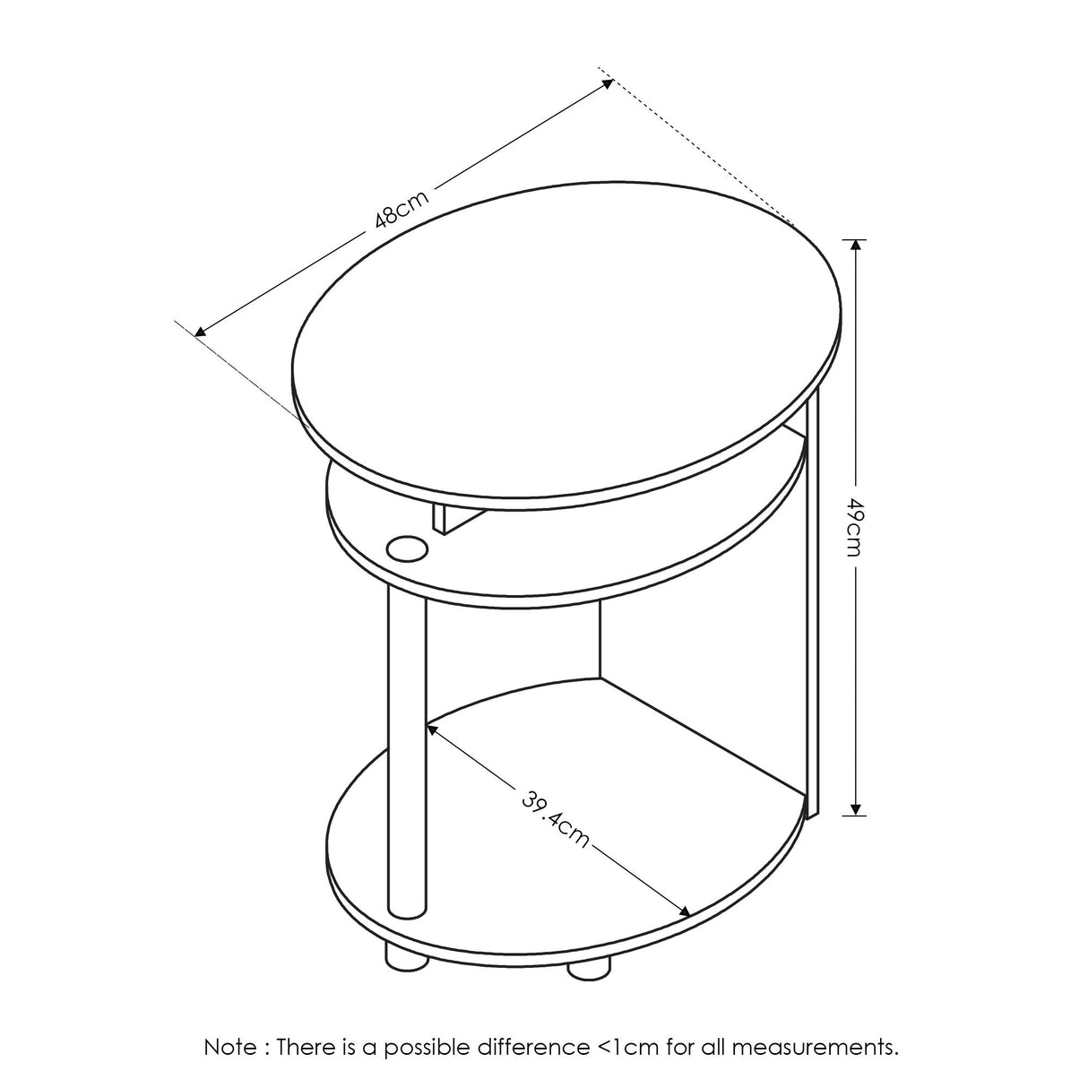 JAYA Simple Design Oval End Table Set of 2, Walnut,