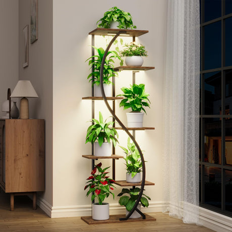 59" Tall Plant Stand with Grow Light Indoor, 7 Tiered Metal Plant Shelf