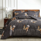 Bed in a Bag 7 Pieces Queen Size - Floral Print - Soft Microfiber, Reversible Bed Comforter Set