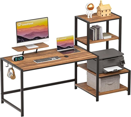 Office Desk 58 inch with Printer Shelf, Reversible Computer Desk with Movable Monitor