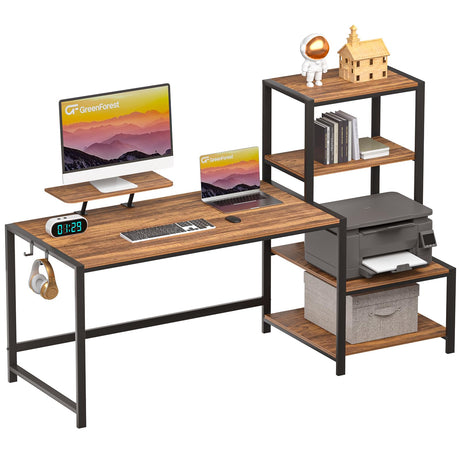 Office Desk 58 inch with Printer Shelf, Reversible Computer Desk with Movable Monitor