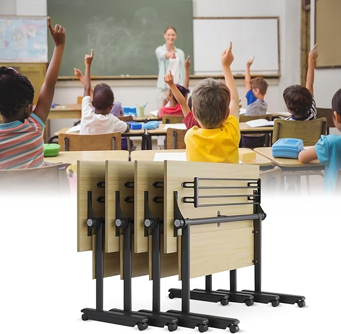 Table,Modern Wood Color Office Folding Flip Top Mobile Training Table with Chair 61"