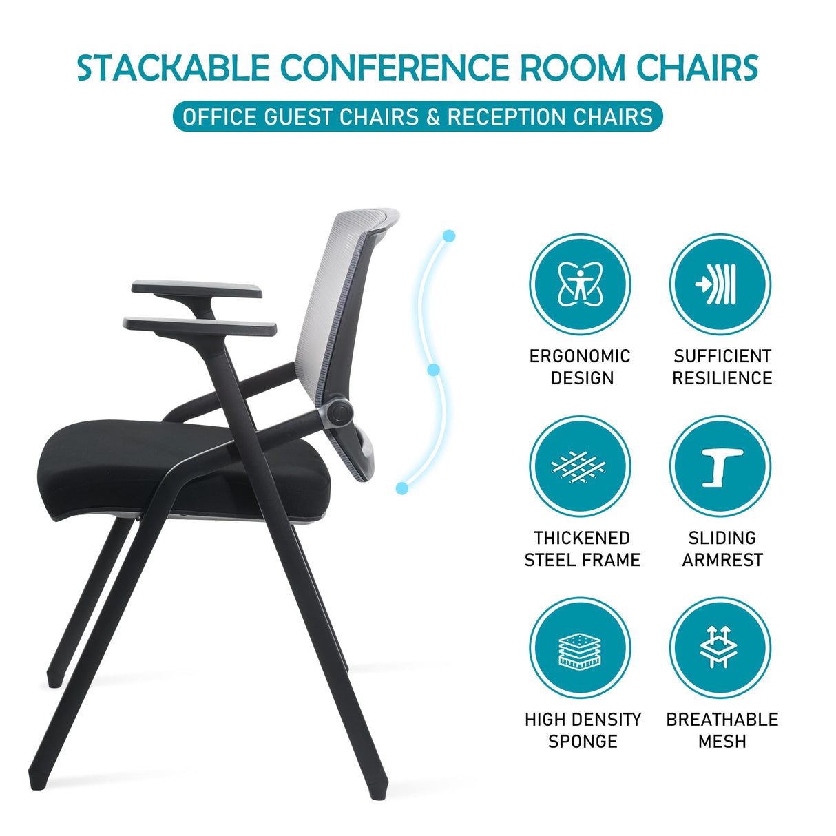 Conference Room Chairs, Folding Office Desk Chair with Lumbar Support and Sliding Armrest,