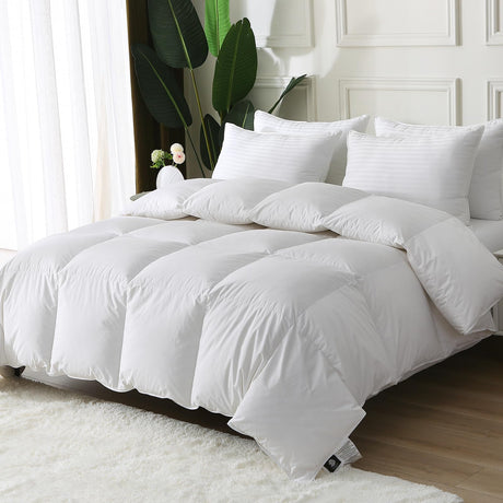 King Size Down Comforter - All Season Down Comforter with Filling Down and Feather and 100% Cotton Cover -