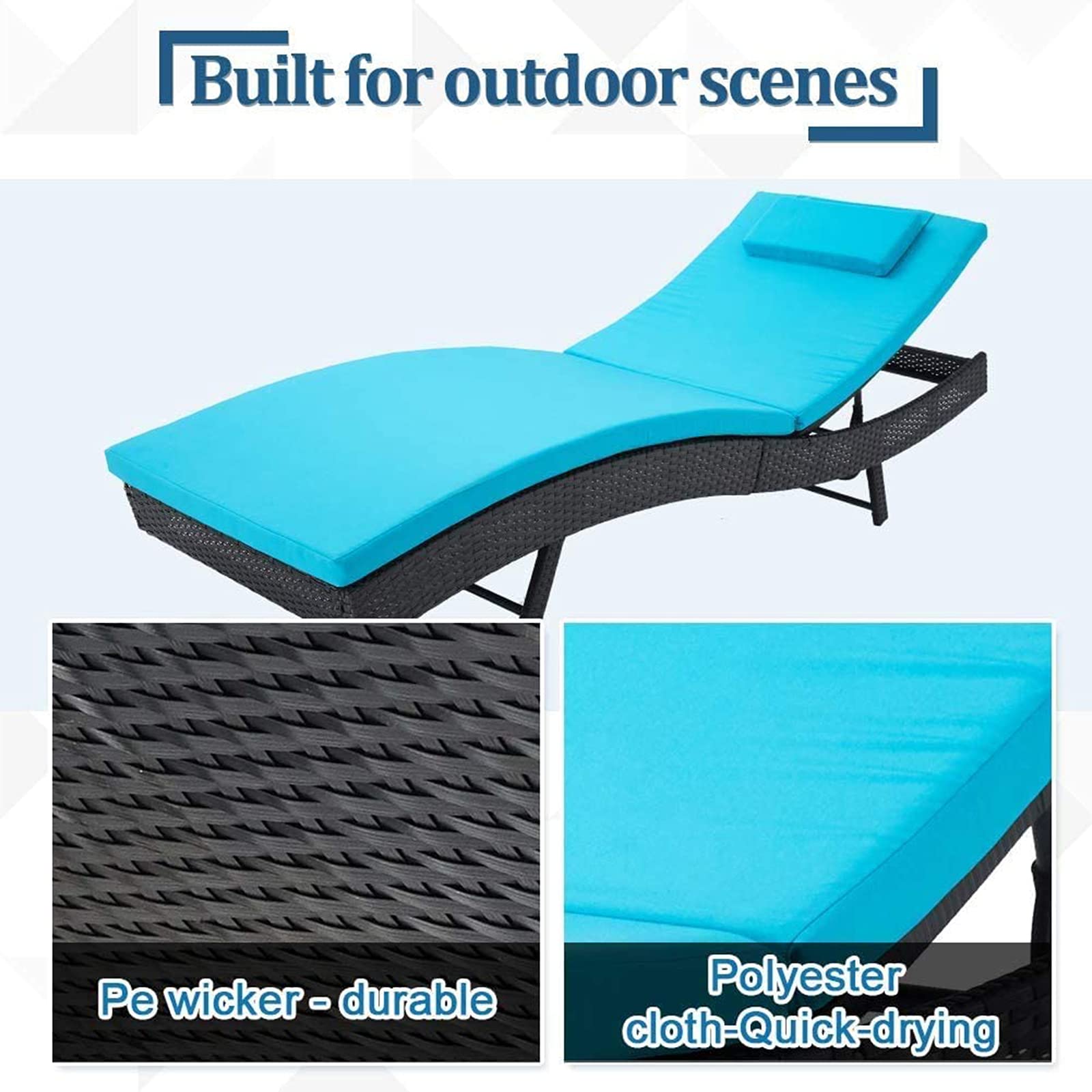 Outdoor Lounge Chair, Patio Wicker Adjustable Backrest Double Chaise Lounge