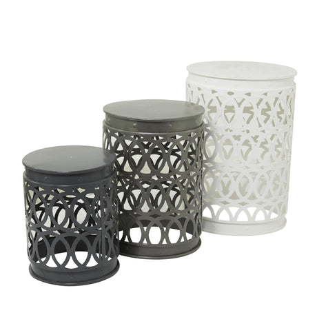 Deco 79 Metal Side End Accent Table Indoor Outdoor Nesting End Table with Carved Trellis Design, Set of 3 Side Table 23", 19", 15"H, Multi Colored - Bircata