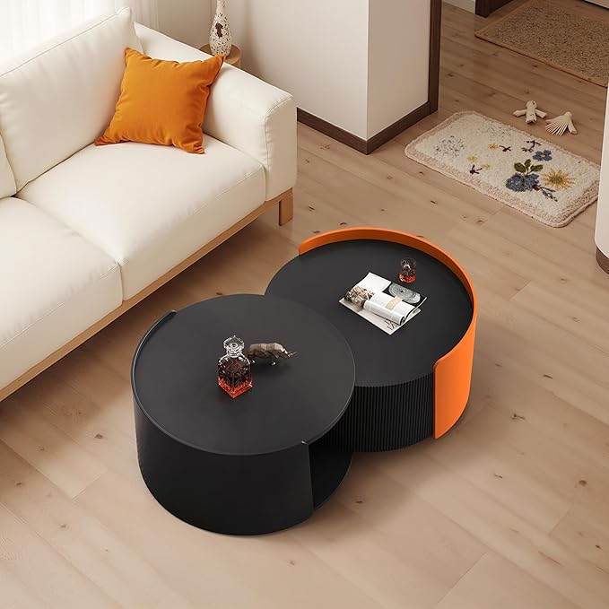 Nesting Coffee Table Set of 2, Modern Round Coffee Tables for Small Space, Side Tables