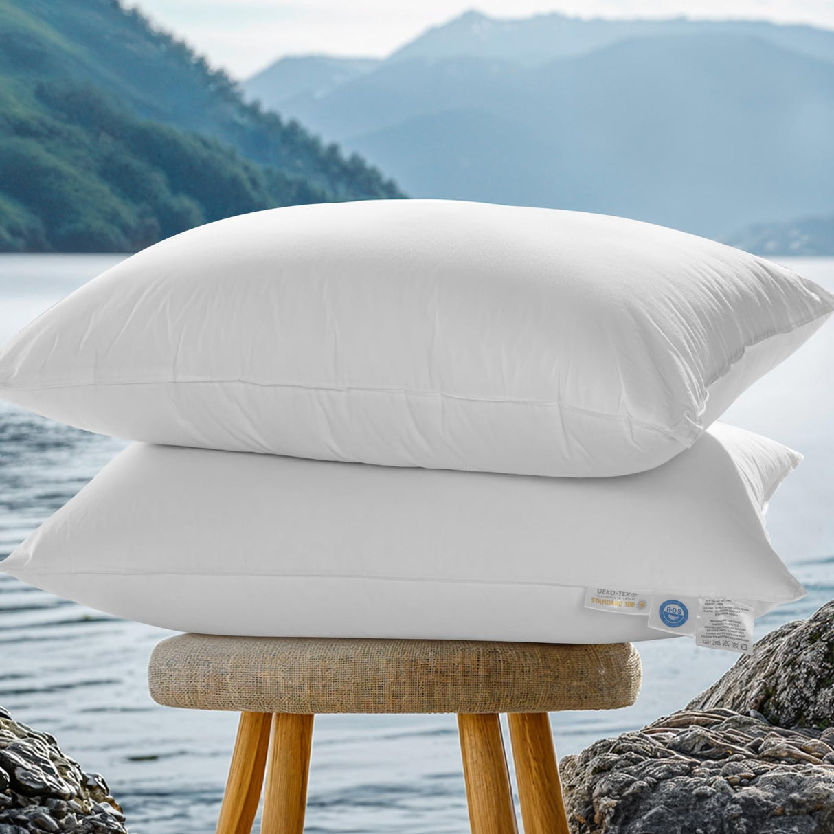 REDASW Canada Goose Down Bed Pillows 900 Fill Power Sleep Pillows with Soft 600 Thread Count 100% Cotton Pillowcase Bed Pillows for Any Sleepers (White, Queen (Pack of 2))