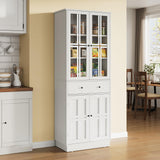 Kitchen Pantry Storage Cabinet, Tall Pantry Cabinet with Glass Doors and Large Drawer