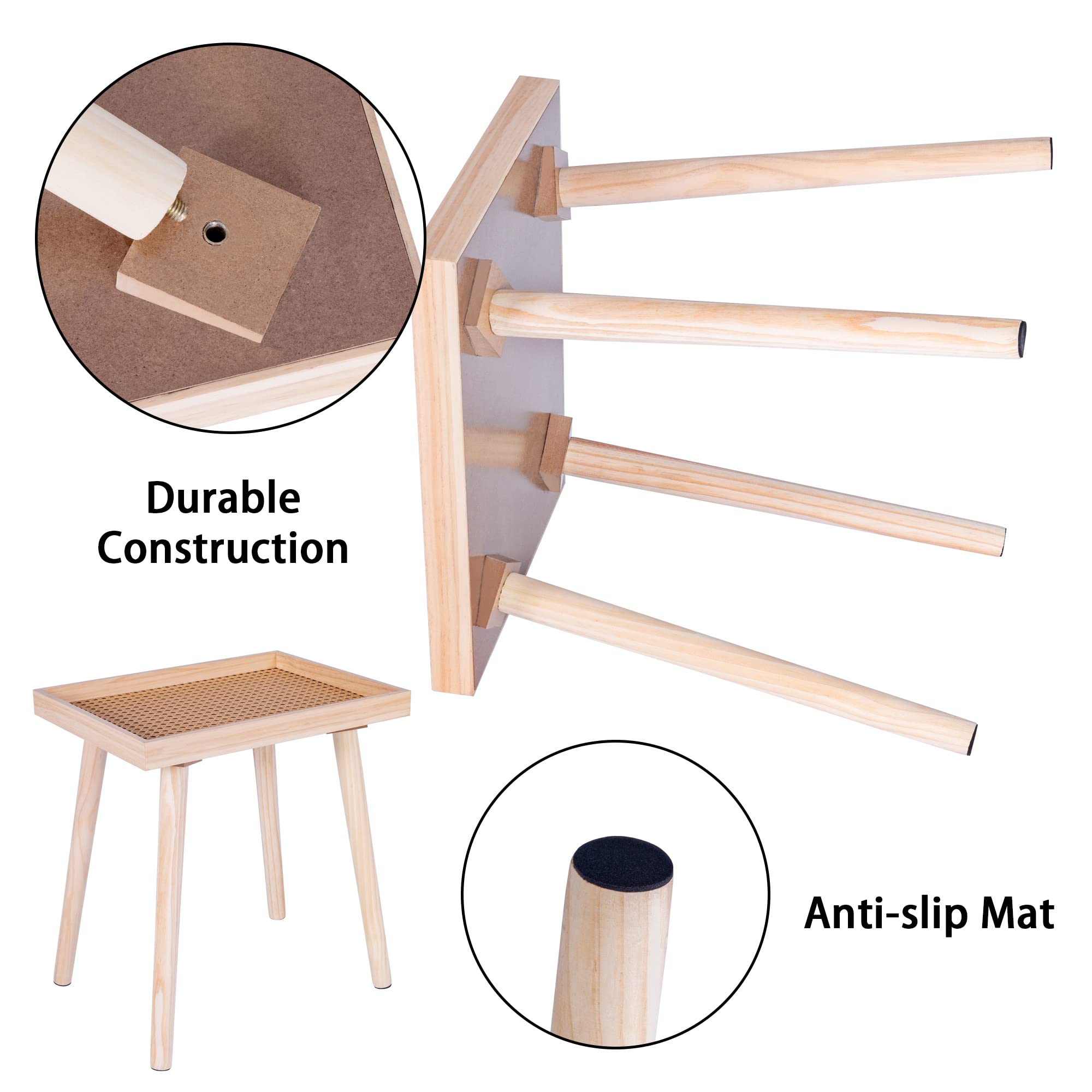 Rattan Side Table Small End Table Wood Accent Table Boho Side Table Rattan nightstand