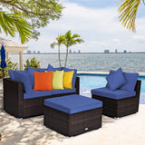 Patio Rattan Furniture Set Sofa Ottoman Cushion Garden Deck Navy