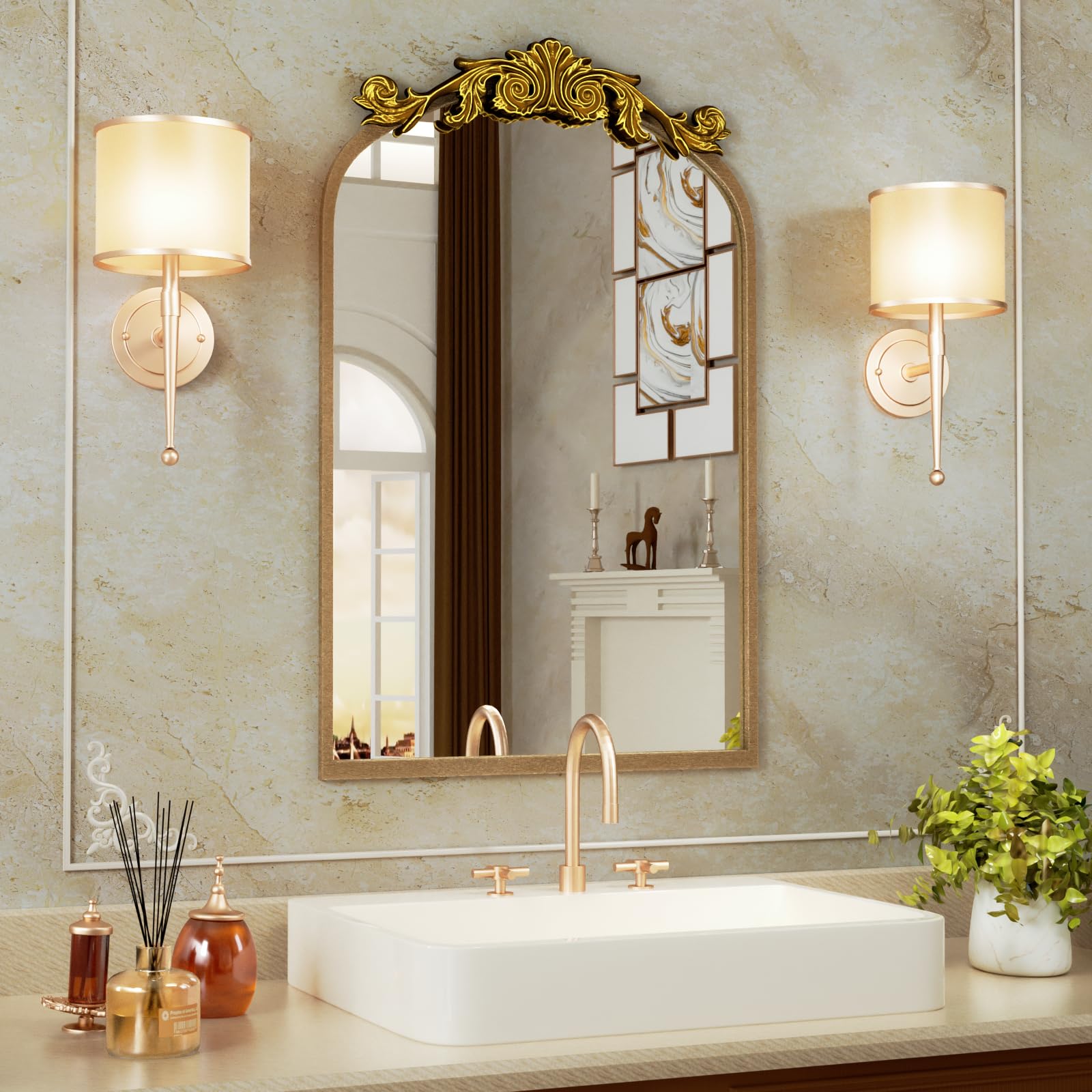Arendahl Traditional Arch Mirror, 20x32 Inch Gold Antique Mirror for Wall with Tempered